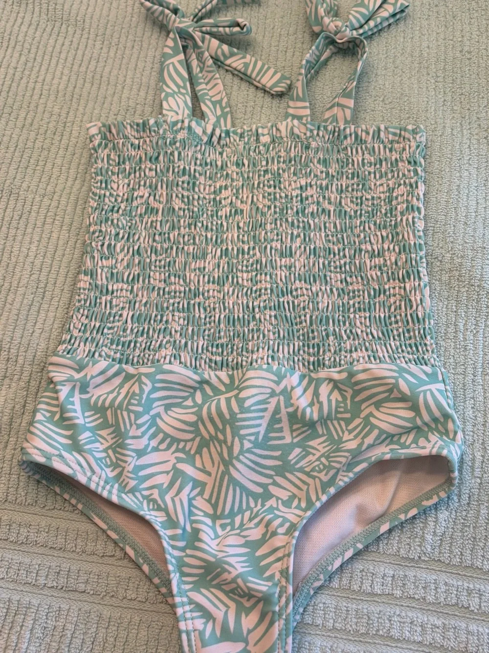 Jessica Simpson Mint Green and White Leaf-Print Girls One-Piece Swimsuit